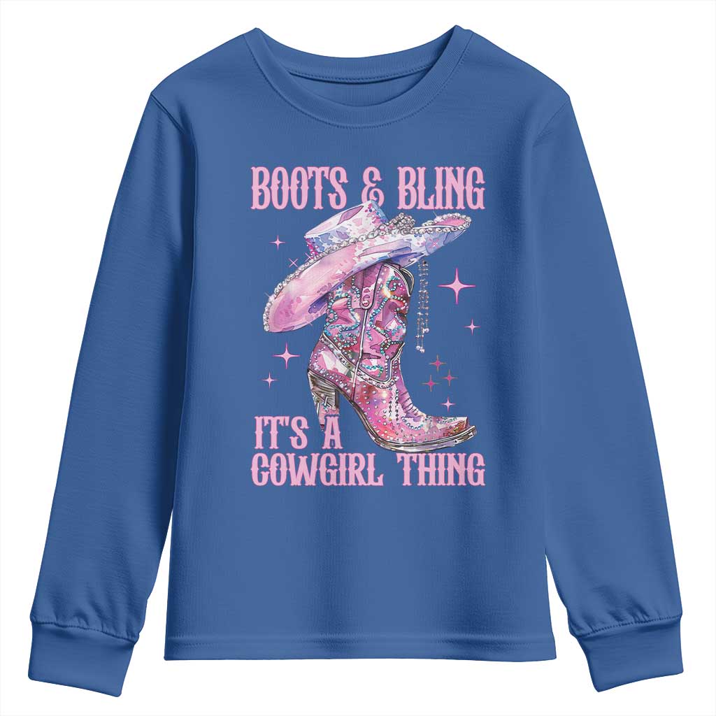 Boots and Bling Its A Cowgirl Thing Youth Sweatshirt TS10 Royal Blue Print Your Wear