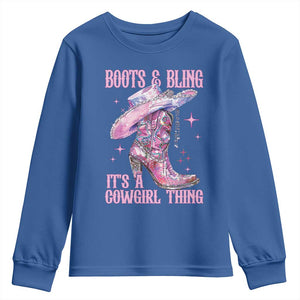 Boots and Bling Its A Cowgirl Thing Youth Sweatshirt TS10 Royal Blue Print Your Wear
