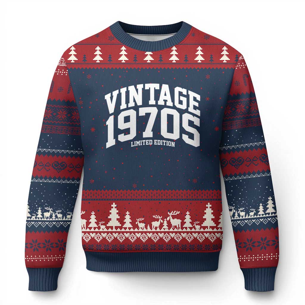 Vintage 1970s Limited Edition Ugly Christmas Sweater Vintage Varsity Funny Cool 1970 Theme TS10 Navy Red Print Your Wear