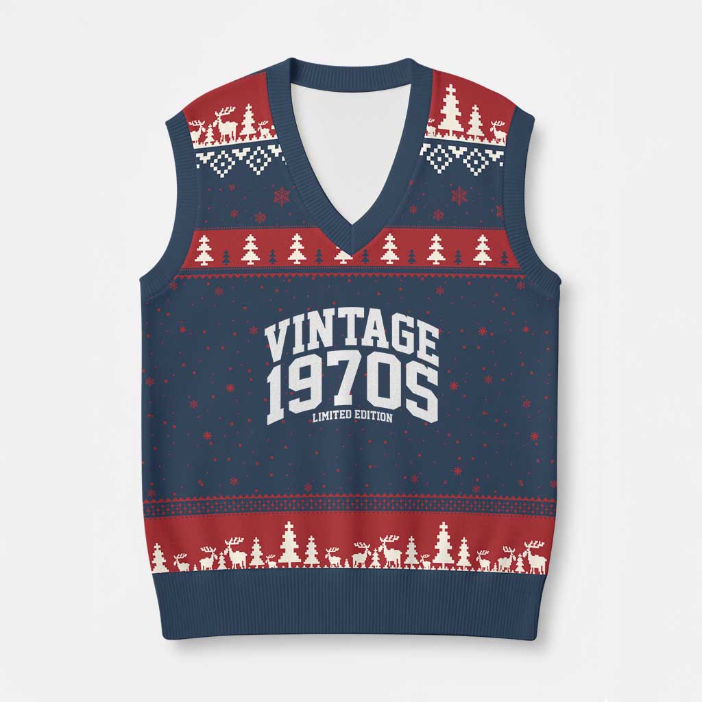Vintage 1970s Limited Edition V-Neck Knit Sweater Vest Vintage Varsity Funny Cool 1970 Theme TS10 Navy Red Print Your Wear