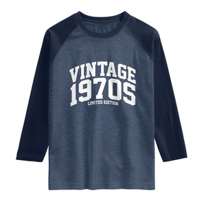 Vintage 1970s Limited Edition Raglan Shirt Vintage Varsity Funny Cool 1970 Theme TS10 Heather Denim Navy Print Your Wear