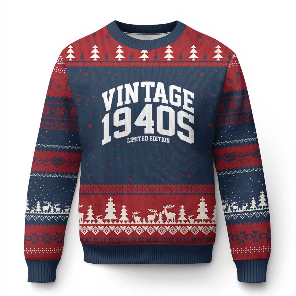 Vintage 1940s Limited Edition Ugly Christmas Sweater Vintage Varsity Funny Cool 1940 Theme TS10 Navy Red Print Your Wear