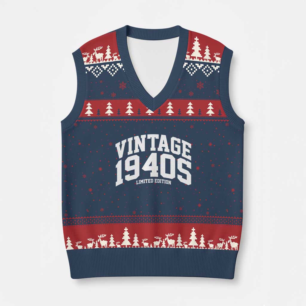 Vintage 1940s Limited Edition V-Neck Knit Sweater Vest Vintage Varsity Funny Cool 1940 Theme TS10 Navy Red Print Your Wear