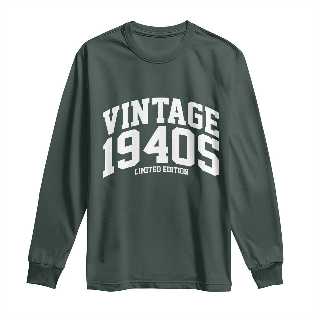 Vintage 1940s Limited Edition Long Sleeve Shirt Vintage Varsity Funny Cool 1940 Theme TS10 Dark Forest Green Print Your Wear