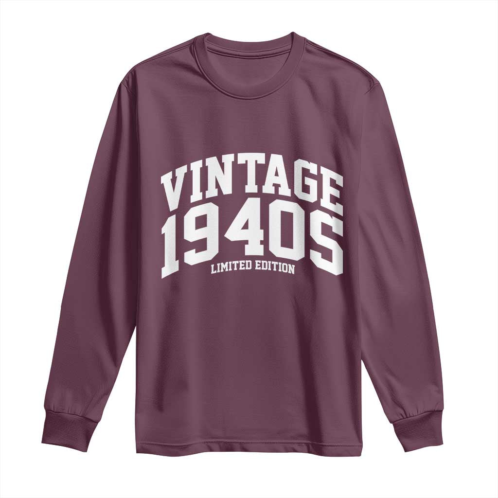 Vintage 1940s Limited Edition Long Sleeve Shirt Vintage Varsity Funny Cool 1940 Theme TS10 Maroon Print Your Wear