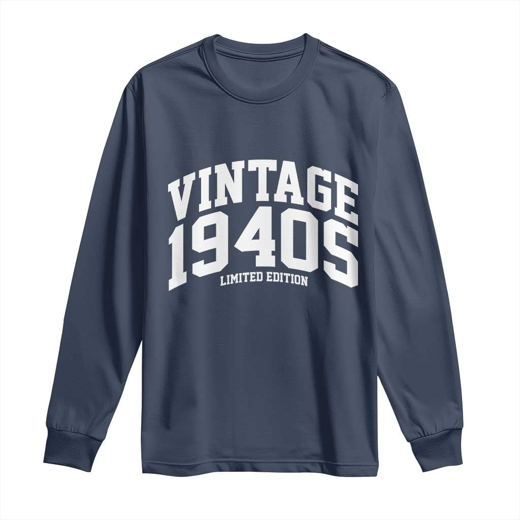 Vintage 1940s Limited Edition Long Sleeve Shirt Vintage Varsity Funny Cool 1940 Theme TS10 Navy Print Your Wear