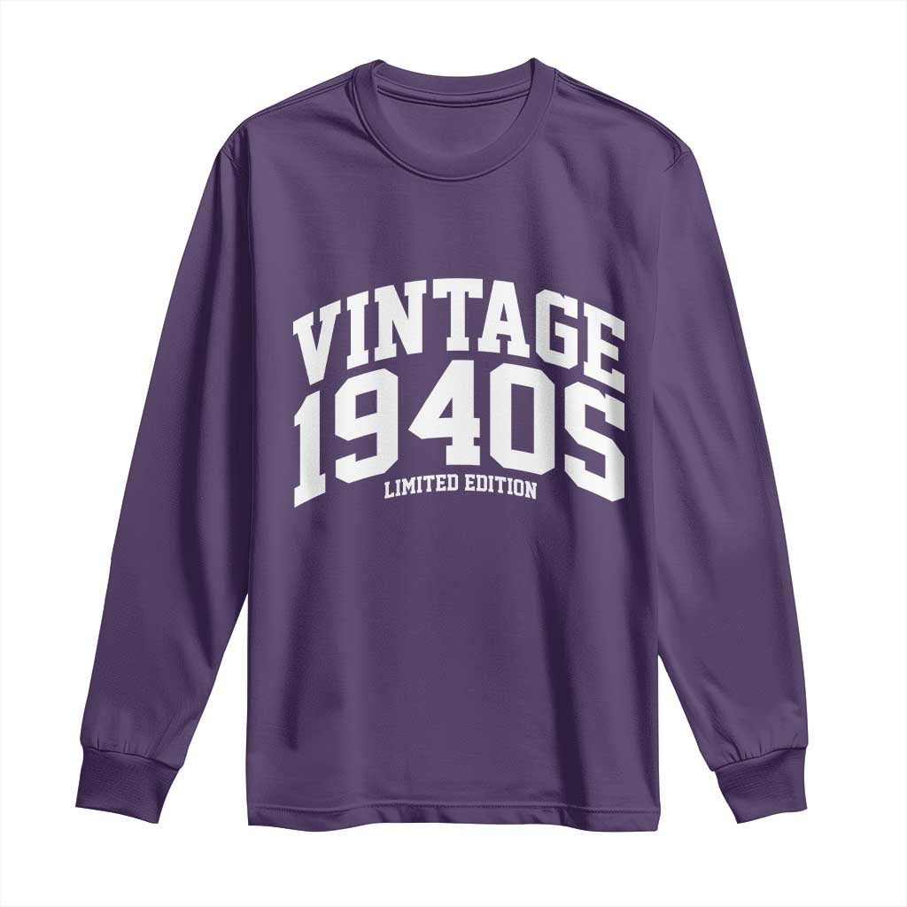 Vintage 1940s Limited Edition Long Sleeve Shirt Vintage Varsity Funny Cool 1940 Theme TS10 Purple Print Your Wear