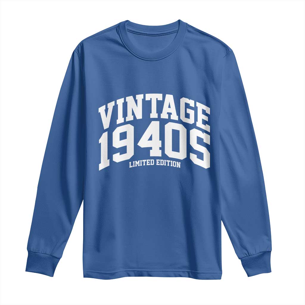 Vintage 1940s Limited Edition Long Sleeve Shirt Vintage Varsity Funny Cool 1940 Theme TS10 Royal Blue Print Your Wear