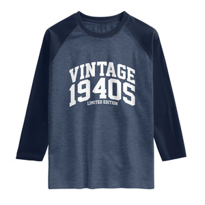 Vintage 1940s Limited Edition Raglan Shirt Vintage Varsity Funny Cool 1940 Theme TS10 Heather Denim Navy Print Your Wear