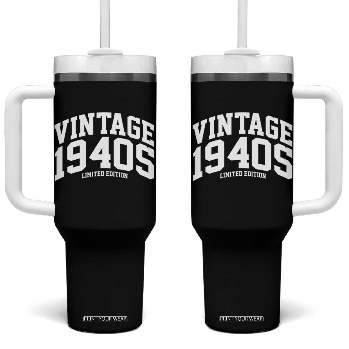 Vintage 1940s Limited Edition Tumbler With Handle Vintage Varsity Funny Cool 1940 Theme TS10 One Size: 40 oz Black Print Your Wear