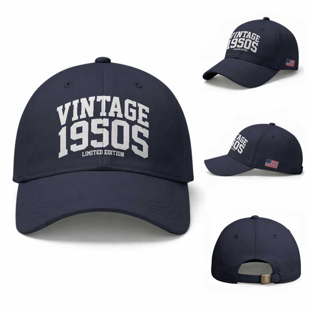 Vintage 1950s Limited Edition Baseball Cap Vintage Varsity Funny Cool 1950 Theme TS10 Baseball Cap Universal Fit Navy Print Your Wear