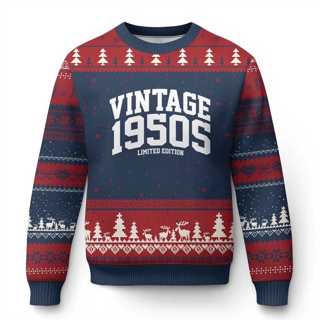 Vintage 1950s Limited Edition Ugly Christmas Sweater Vintage Varsity Funny Cool 1950 Theme TS10 Navy Red Print Your Wear