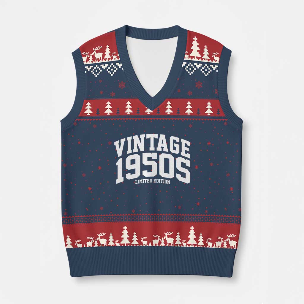 Vintage 1950s Limited Edition V-Neck Knit Sweater Vest Vintage Varsity Funny Cool 1950 Theme TS10 Navy Red Print Your Wear