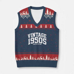 Vintage 1950s Limited Edition V-Neck Knit Sweater Vest Vintage Varsity Funny Cool 1950 Theme TS10 Navy Red Print Your Wear