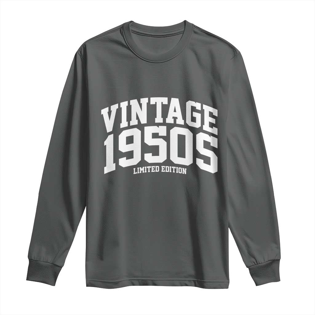 Vintage 1950s Limited Edition Long Sleeve Shirt Vintage Varsity Funny Cool 1950 Theme TS10 Dark Heather Print Your Wear
