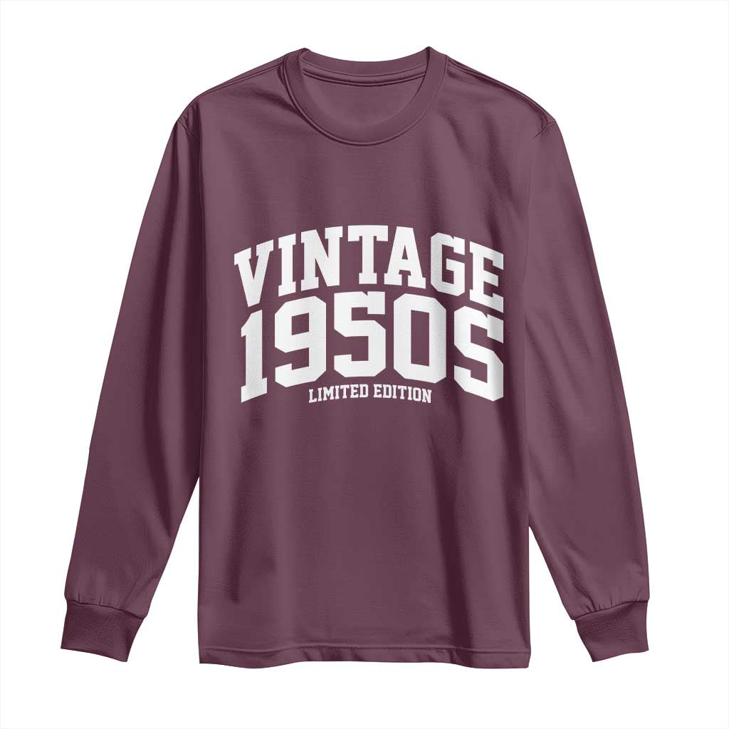 Vintage 1950s Limited Edition Long Sleeve Shirt Vintage Varsity Funny Cool 1950 Theme TS10 Maroon Print Your Wear
