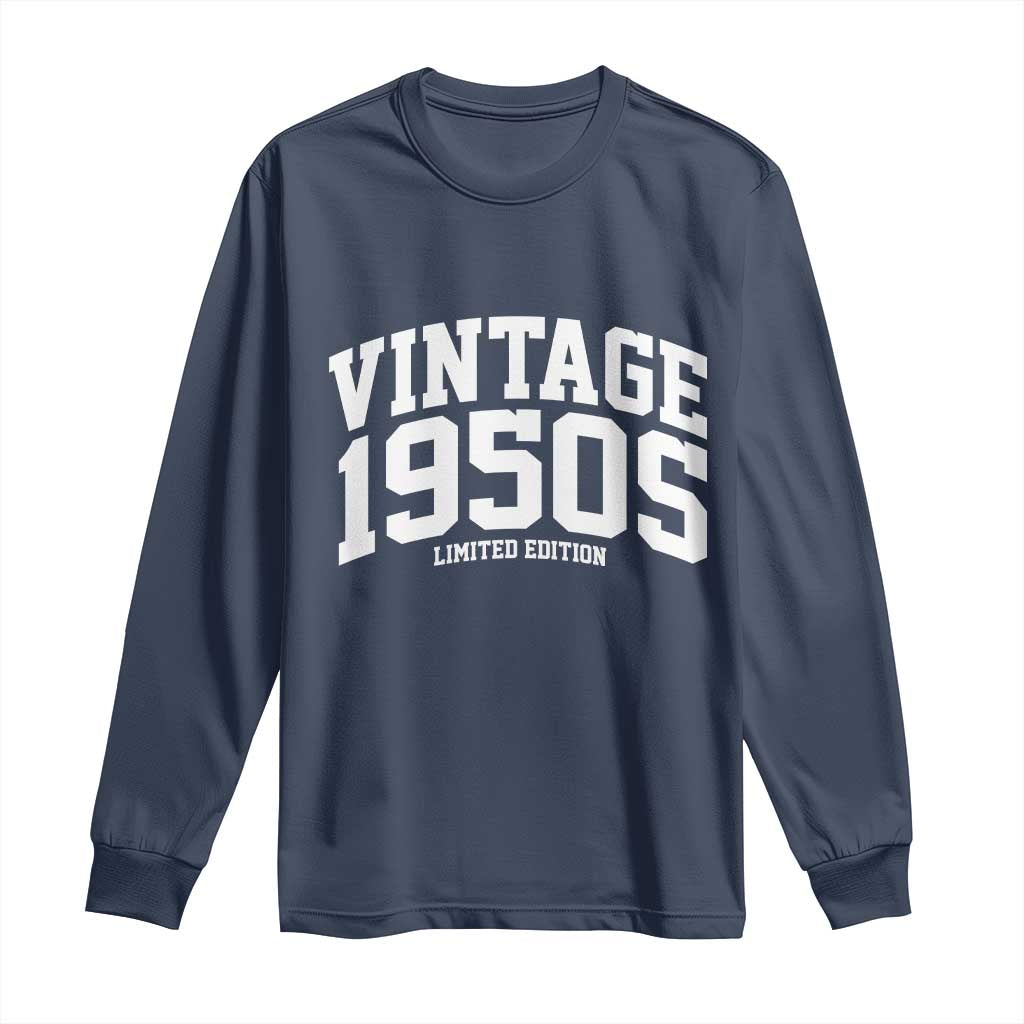 Vintage 1950s Limited Edition Long Sleeve Shirt Vintage Varsity Funny Cool 1950 Theme TS10 Navy Print Your Wear