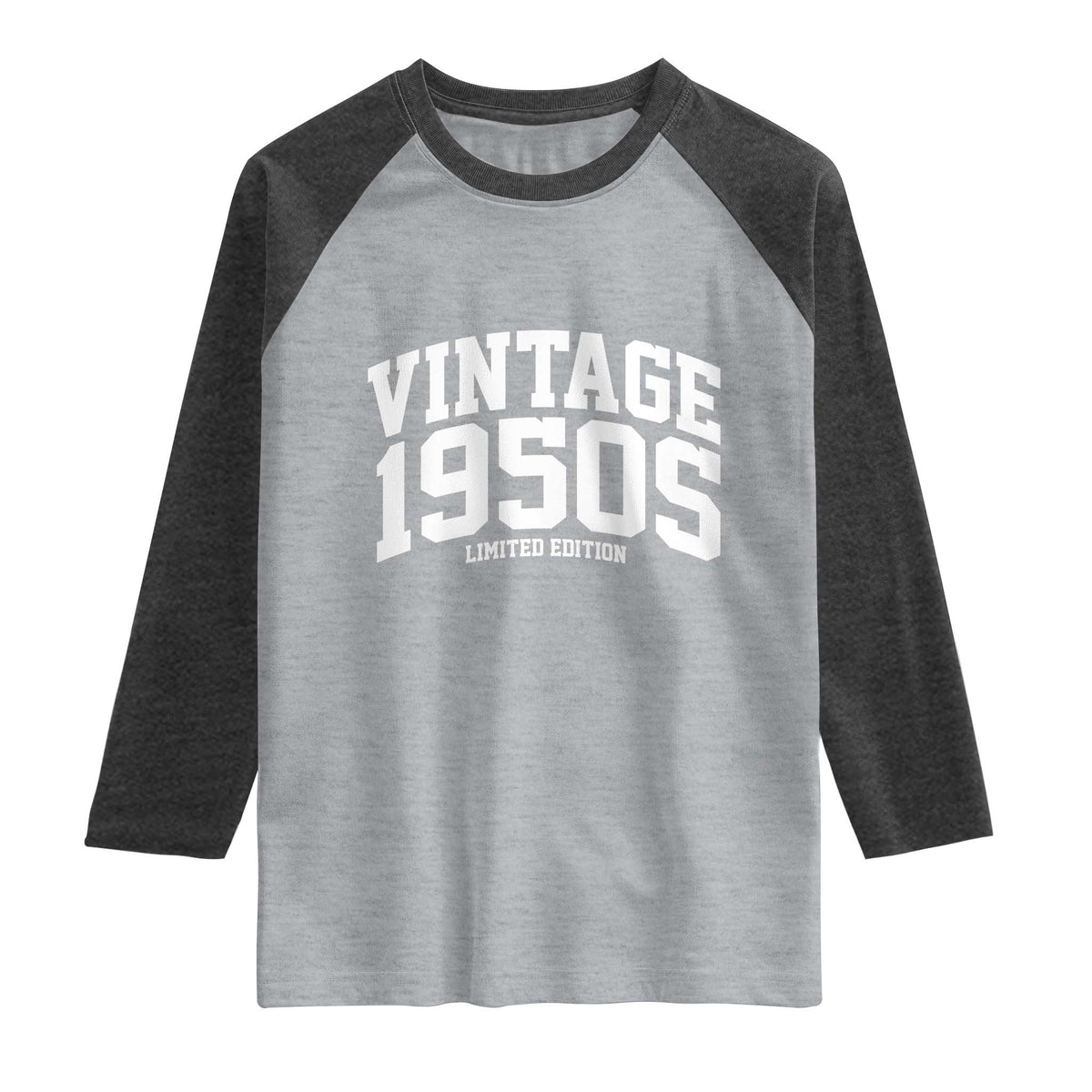 Vintage 1950s Limited Edition Raglan Shirt Vintage Varsity Funny Cool 1950 Theme TS10 Heather Gray Heather Charcoal Print Your Wear