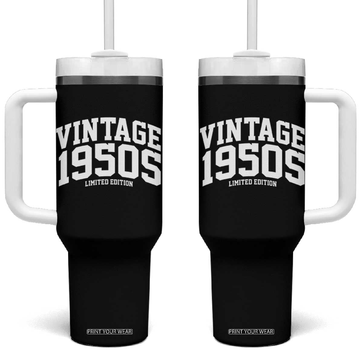 Vintage 1950s Limited Edition Tumbler With Handle Vintage Varsity Funny Cool 1950 Theme TS10 One Size: 40 oz Black Print Your Wear