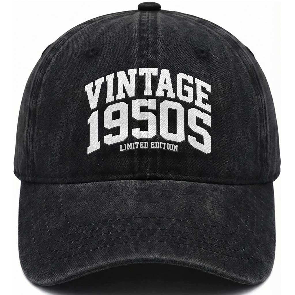 Vintage 1950s Limited Edition Washed Cotton Baseball Cap Vintage Varsity Funny Cool 1950 Theme TS10 Print Your Wear