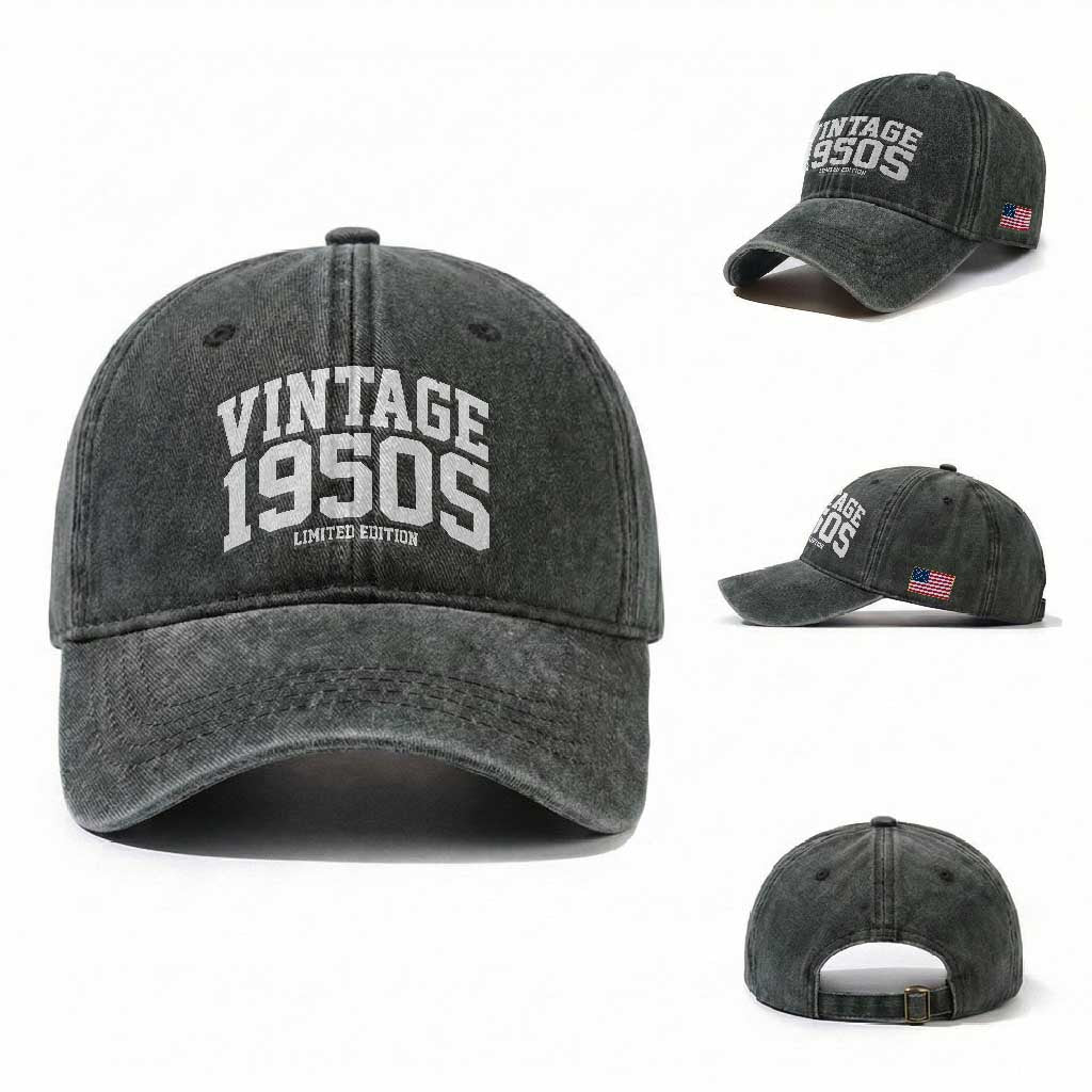 Vintage 1950s Limited Edition Washed Cotton Baseball Cap Vintage Varsity Funny Cool 1950 Theme TS10 Washed Cap Universal Fit Dark Green Print Your Wear