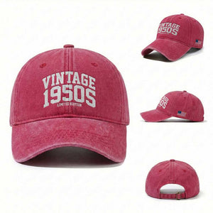 Vintage 1950s Limited Edition Washed Cotton Baseball Cap Vintage Varsity Funny Cool 1950 Theme TS10 Washed Cap Universal Fit Red Print Your Wear
