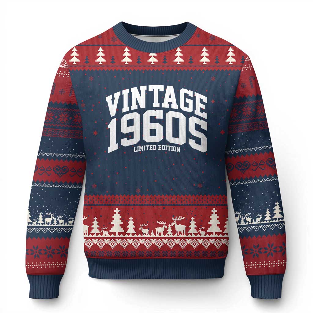 Vintage 1960s Limited Edition Ugly Christmas Sweater Vintage Varsity Funny Cool 1960 Theme TS10 Navy Red Print Your Wear
