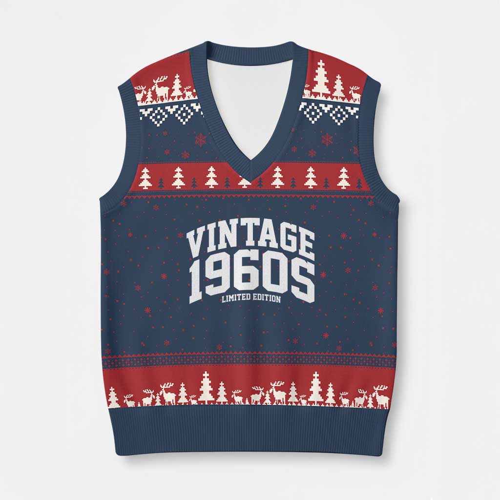 Vintage 1960s Limited Edition V-Neck Knit Sweater Vest Vintage Varsity Funny Cool 1960 Theme TS10 Navy Red Print Your Wear