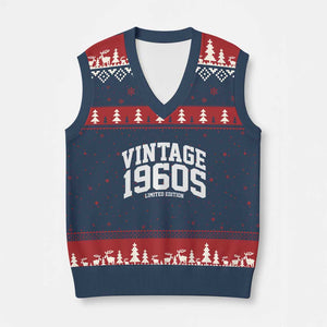 Vintage 1960s Limited Edition V-Neck Knit Sweater Vest Vintage Varsity Funny Cool 1960 Theme TS10 Navy Red Print Your Wear