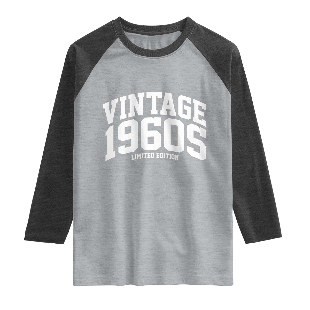 Vintage 1960s Limited Edition Raglan Shirt Vintage Varsity Funny Cool 1960 Theme TS10 Heather Gray Heather Charcoal Print Your Wear