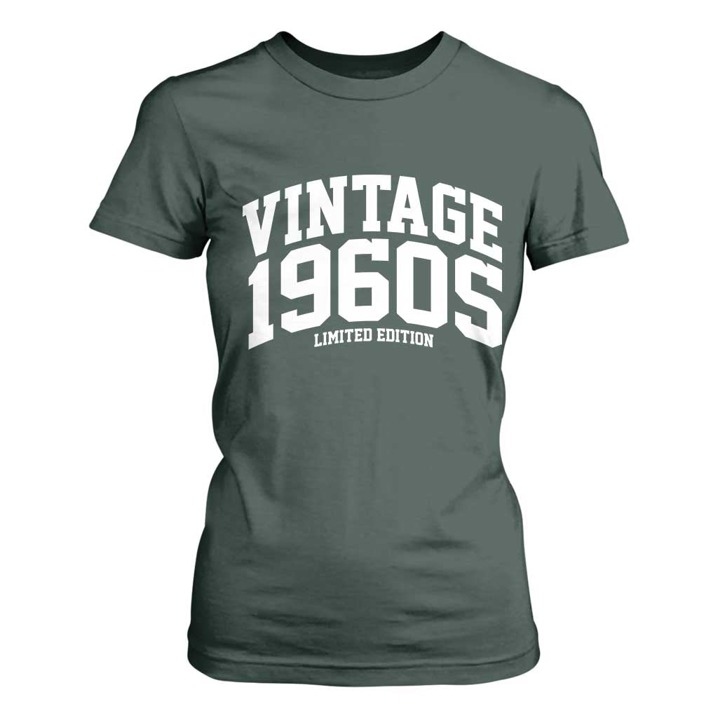 Vintage 1960s Limited Edition T Shirt For Women Vintage Varsity Funny Cool 1960 Theme TS10 Dark Forest Green Print Your Wear