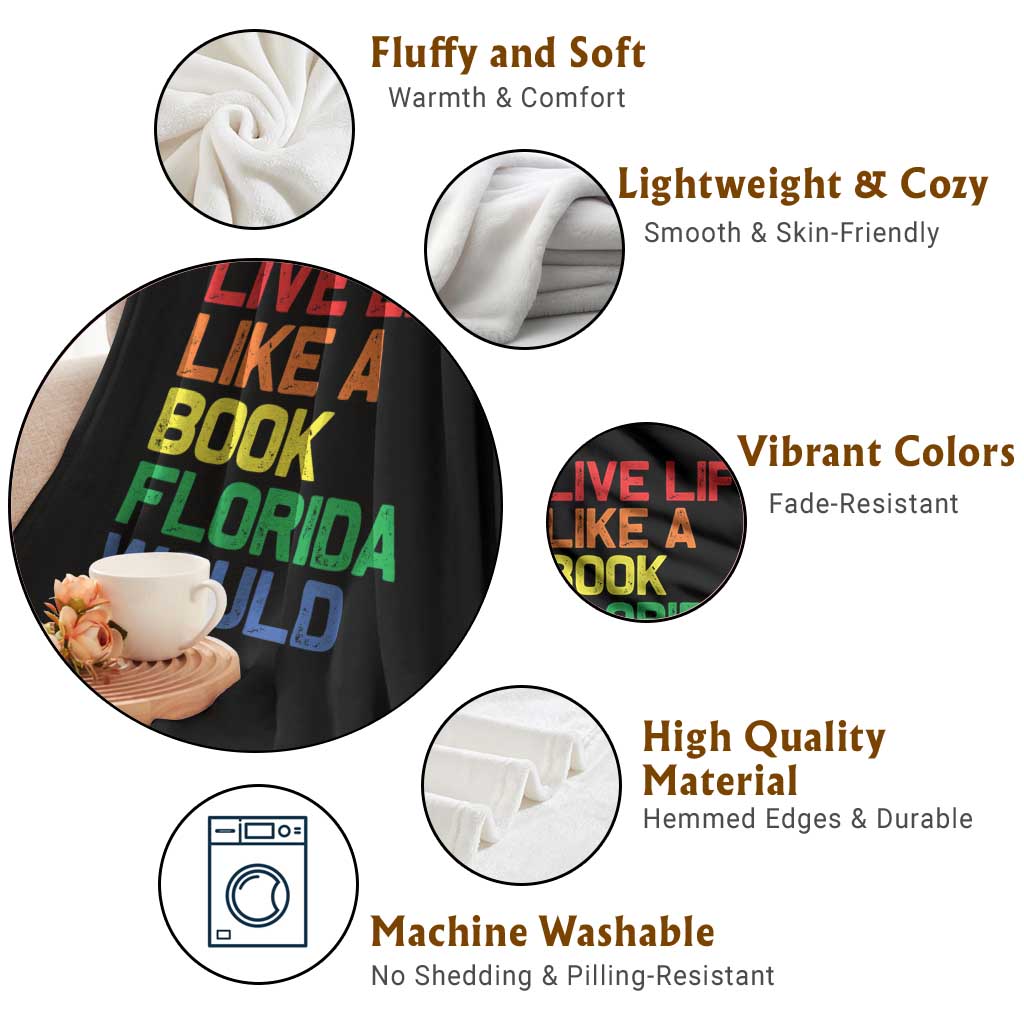 Retro Live Like Book In Florida LGBTQ Subtle Pride Throw Blanket Rainbow LGBTQIA Pride TS10 Print Your Wear