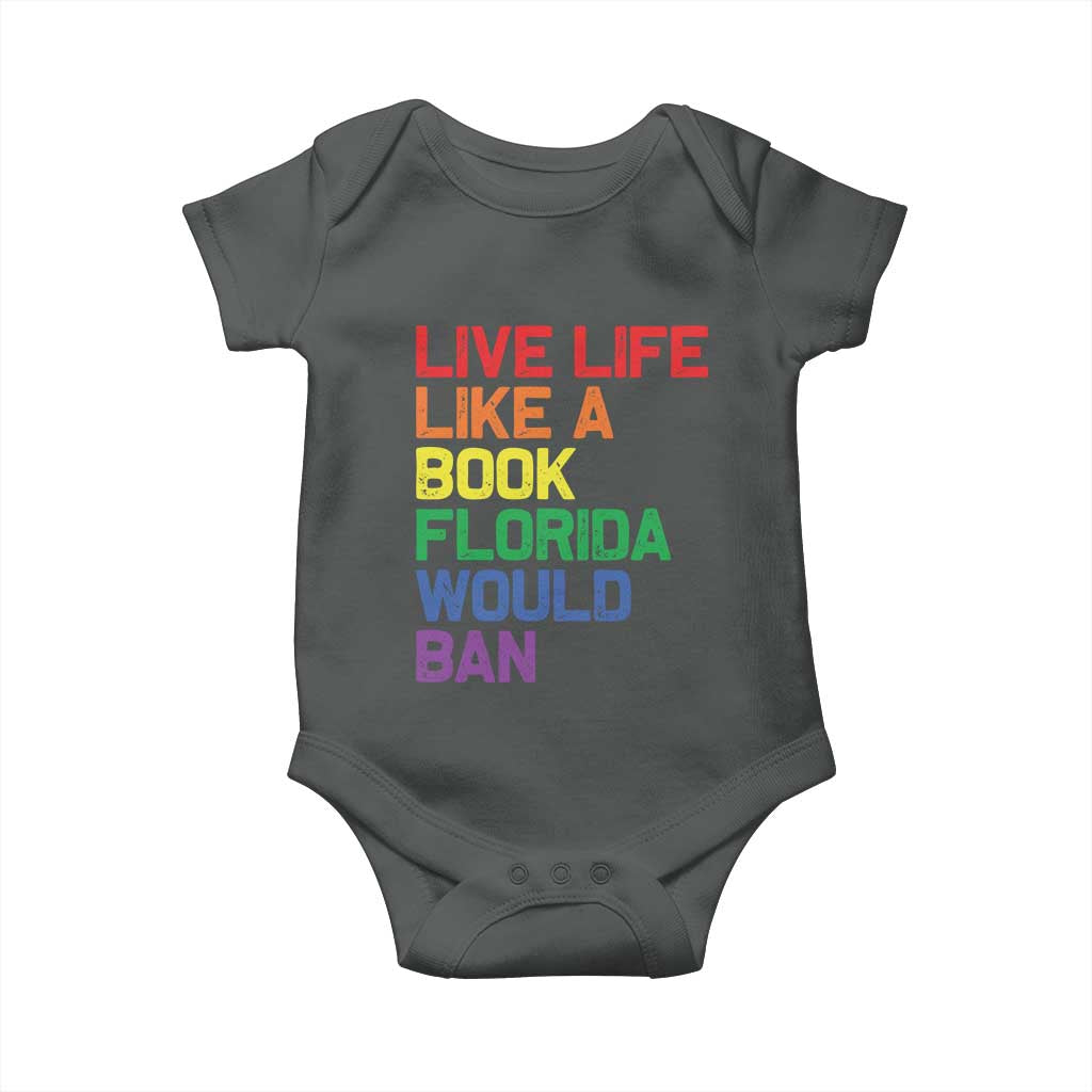 Retro Live Like Book In Florida LGBTQ Subtle Pride Baby Onesie Rainbow LGBTQIA Pride TS10 Dark Heather Print Your Wear