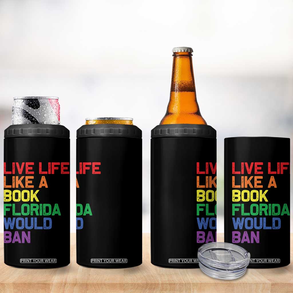 Retro Live Like Book In Florida LGBTQ Subtle Pride 4 in 1 Can Cooler Tumbler Rainbow LGBTQIA Pride TS10 Print Your Wear