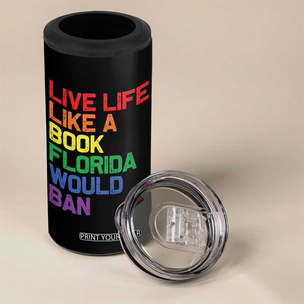 Retro Live Like Book In Florida LGBTQ Subtle Pride 4 in 1 Can Cooler Tumbler Rainbow LGBTQIA Pride TS10 Print Your Wear