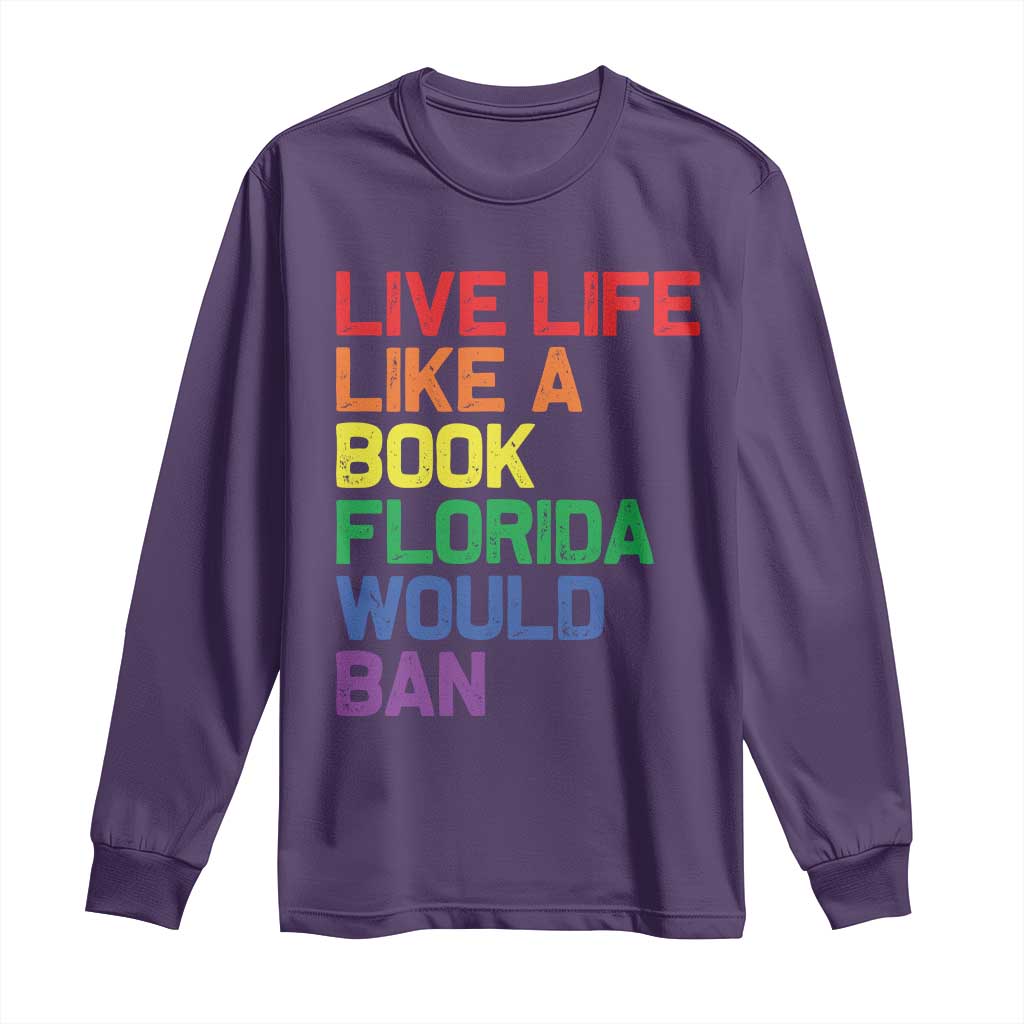 Retro Live Like Book In Florida LGBTQ Subtle Pride Long Sleeve Shirt Rainbow LGBTQIA Pride TS10 Purple Print Your Wear