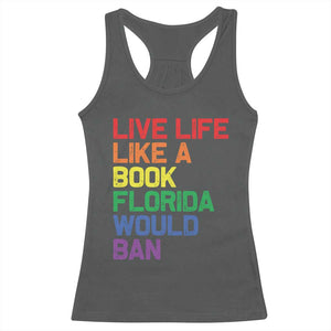 Retro Live Like Book In Florida LGBTQ Subtle Pride Racerback Tank Top Rainbow LGBTQIA Pride TS10 Dark Heather Print Your Wear