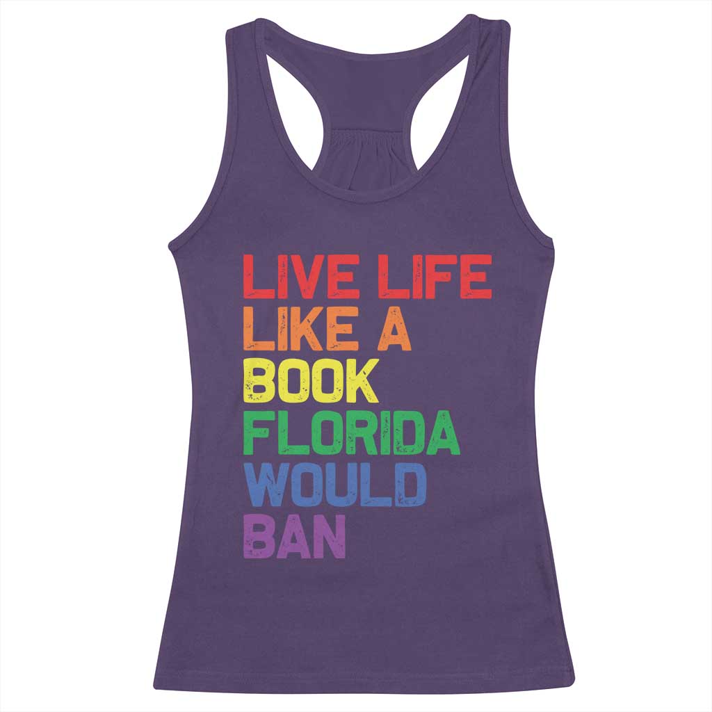 Retro Live Like Book In Florida LGBTQ Subtle Pride Racerback Tank Top Rainbow LGBTQIA Pride TS10 Purple Print Your Wear