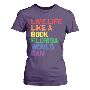 Retro Live Like Book In Florida LGBTQ Subtle Pride T Shirt For Women Rainbow LGBTQIA Pride TS10 Purple Print Your Wear