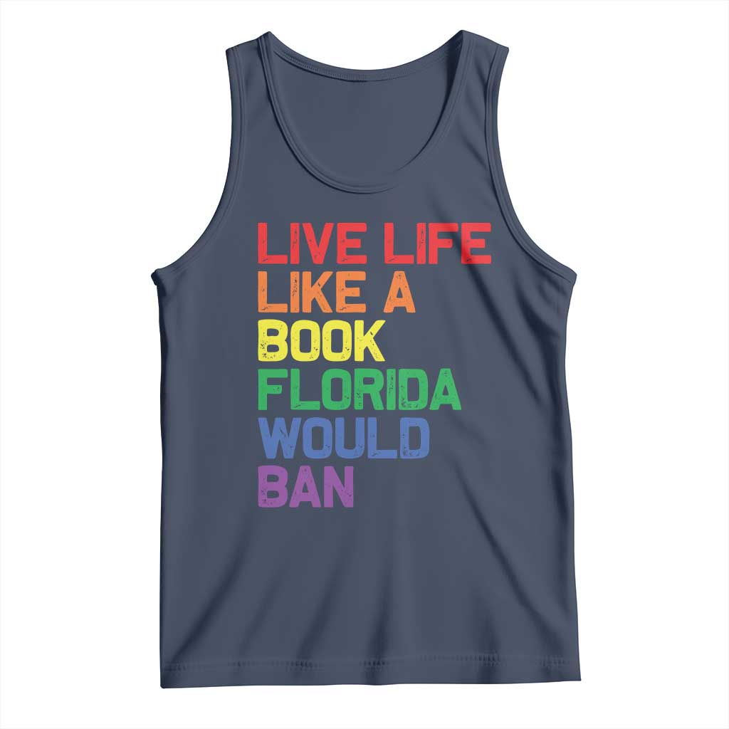 Retro Live Like Book In Florida LGBTQ Subtle Pride Tank Top Rainbow LGBTQIA Pride TS10 Navy Print Your Wear