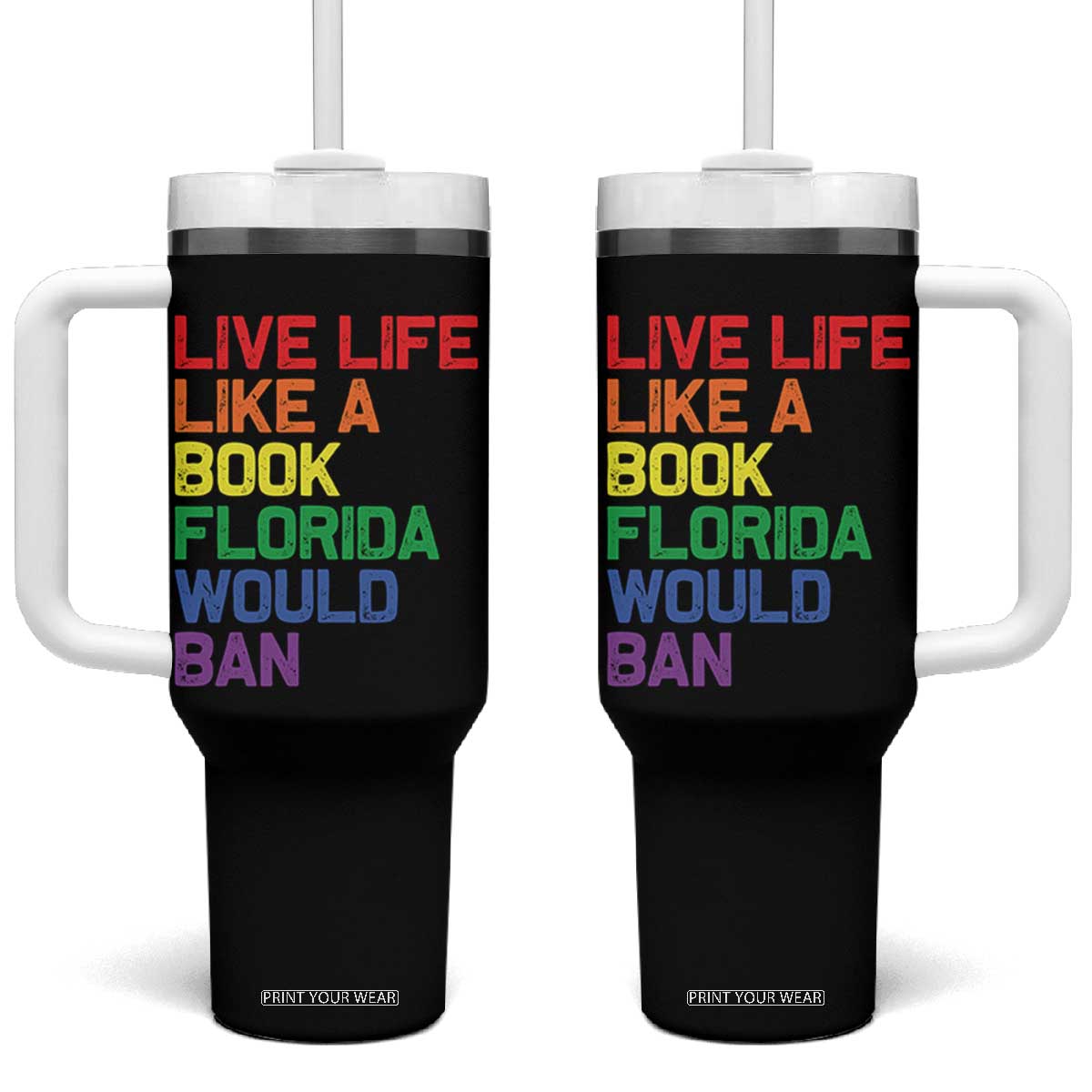 Retro Live Like Book In Florida LGBTQ Subtle Pride Tumbler With Handle Rainbow LGBTQIA Pride TS10 One Size: 40 oz Black Print Your Wear