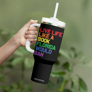 Retro Live Like Book In Florida LGBTQ Subtle Pride Tumbler With Handle Rainbow LGBTQIA Pride TS10 Print Your Wear
