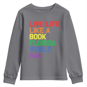 Retro Live Like Book In Florida LGBTQ Subtle Pride Youth Sweatshirt Rainbow LGBTQIA Pride TS10 Charcoal Print Your Wear