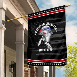 Funny George Washington Garden Flag 4th Of July Sippin On Liber Tea Liberty American Flag 1776 TS10 Distressed Black Red Print Your Wear