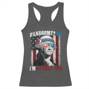 Funny 4th Of July Racerback Tank Top George Washington Handsome No Georgeous TS10 Dark Heather Print Your Wear