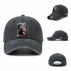 Funny 4th Of July Washed Cotton Baseball Cap George Washington Handsome No Georgeous TS10 Washed Cap Universal Fit Dark Gray Print Your Wear