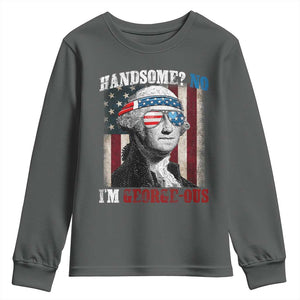 Funny 4th Of July Youth Sweatshirt George Washington Handsome No Georgeous TS10 Dark Heather Print Your Wear