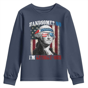 Funny 4th Of July Youth Sweatshirt George Washington Handsome No Georgeous TS10 Navy Print Your Wear