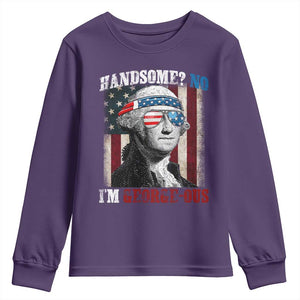 Funny 4th Of July Youth Sweatshirt George Washington Handsome No Georgeous TS10 Purple Print Your Wear