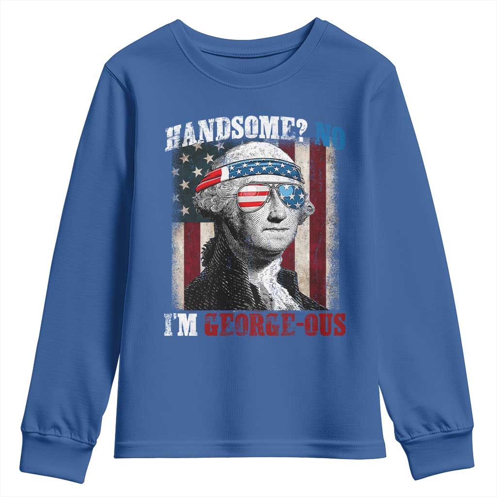 Funny 4th Of July Youth Sweatshirt George Washington Handsome No Georgeous TS10 Royal Blue Print Your Wear